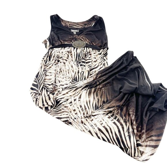 Roz & Ali Dress 14 Black Brown Sleeveless Maxi Belt tie waist neutral Western - Picture 8 of 13